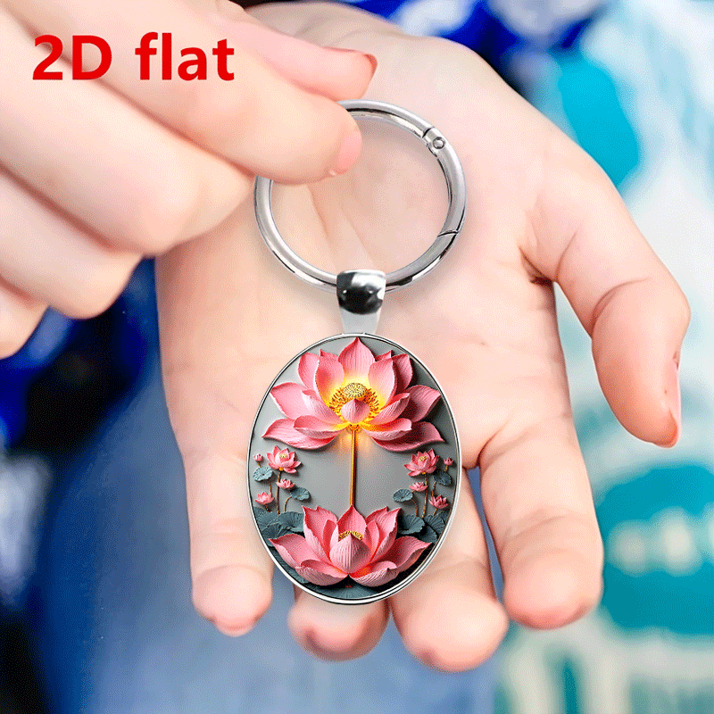 Zen Eastern Lotus Theme Keychain, Elegant Gift